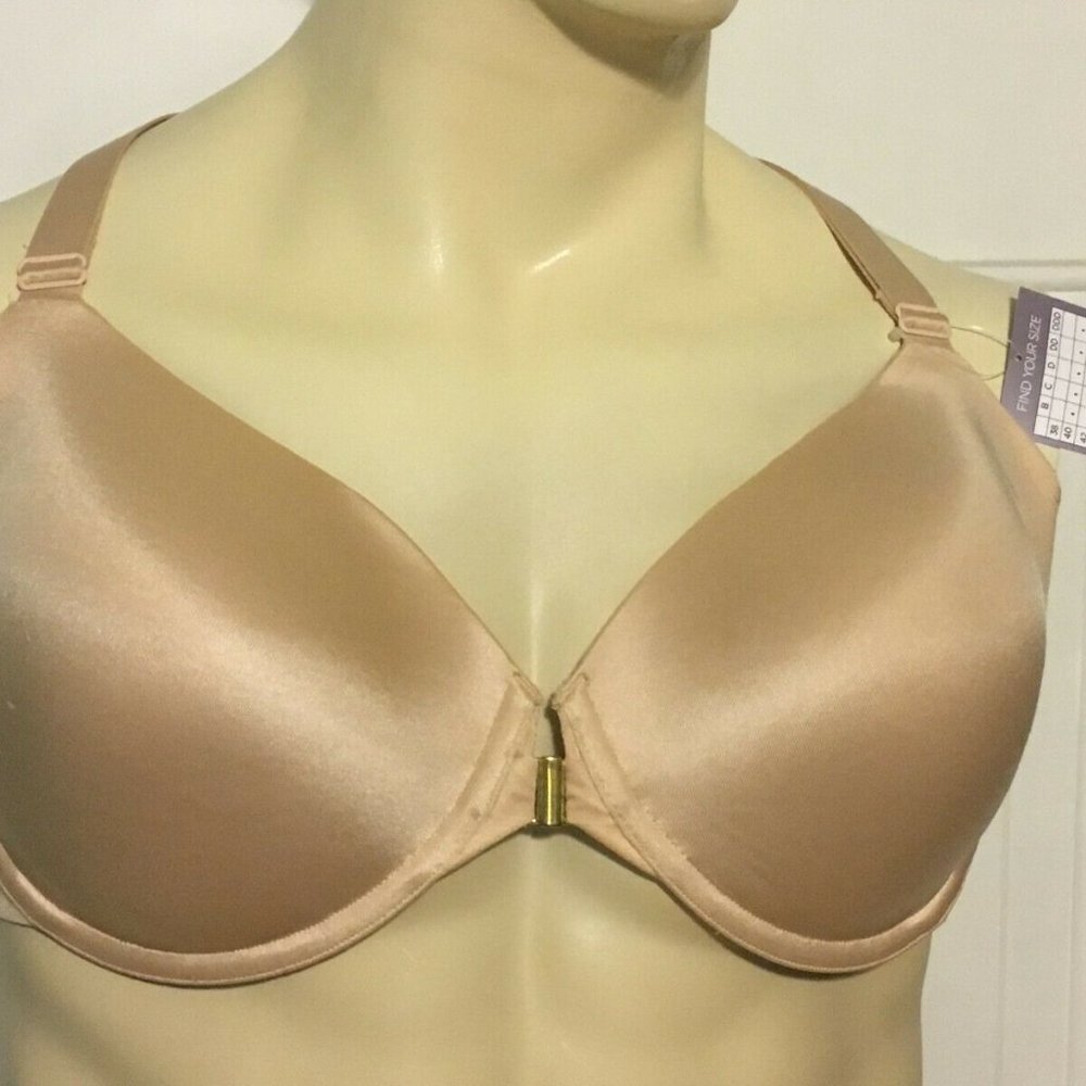 Catherines Front Close Racerback Bra Underwire T-Shirt Beige Plus Size 54D